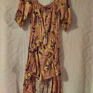 Fire Los Angeles Pink and Yellow Floral High Low Romper
